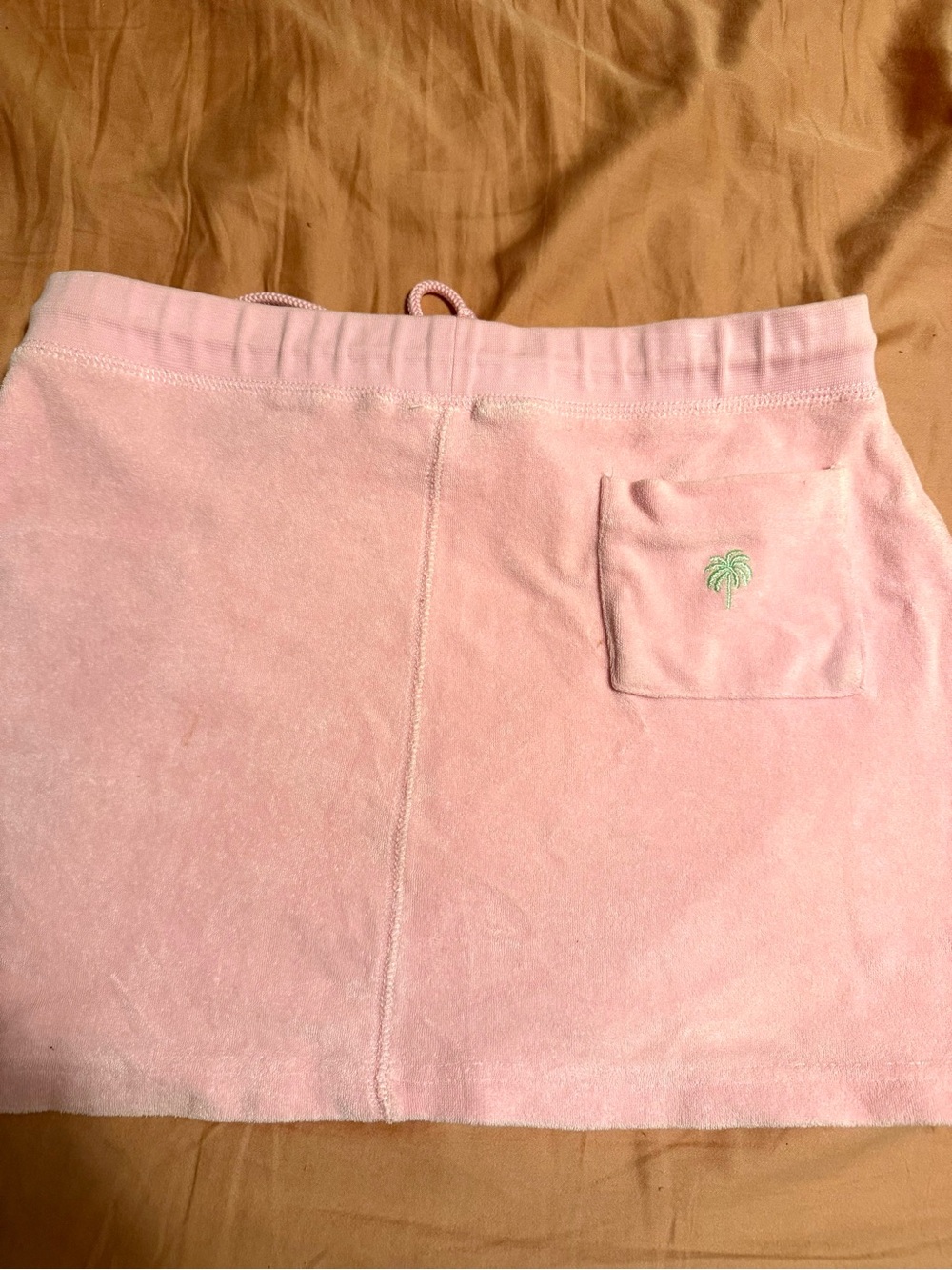 Pink Terry Cloth Mini tennis Skirt with Embroidered Palm